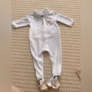 Authentic Burberry onesie for sale ! Size 6 months. Baby blue, booties included